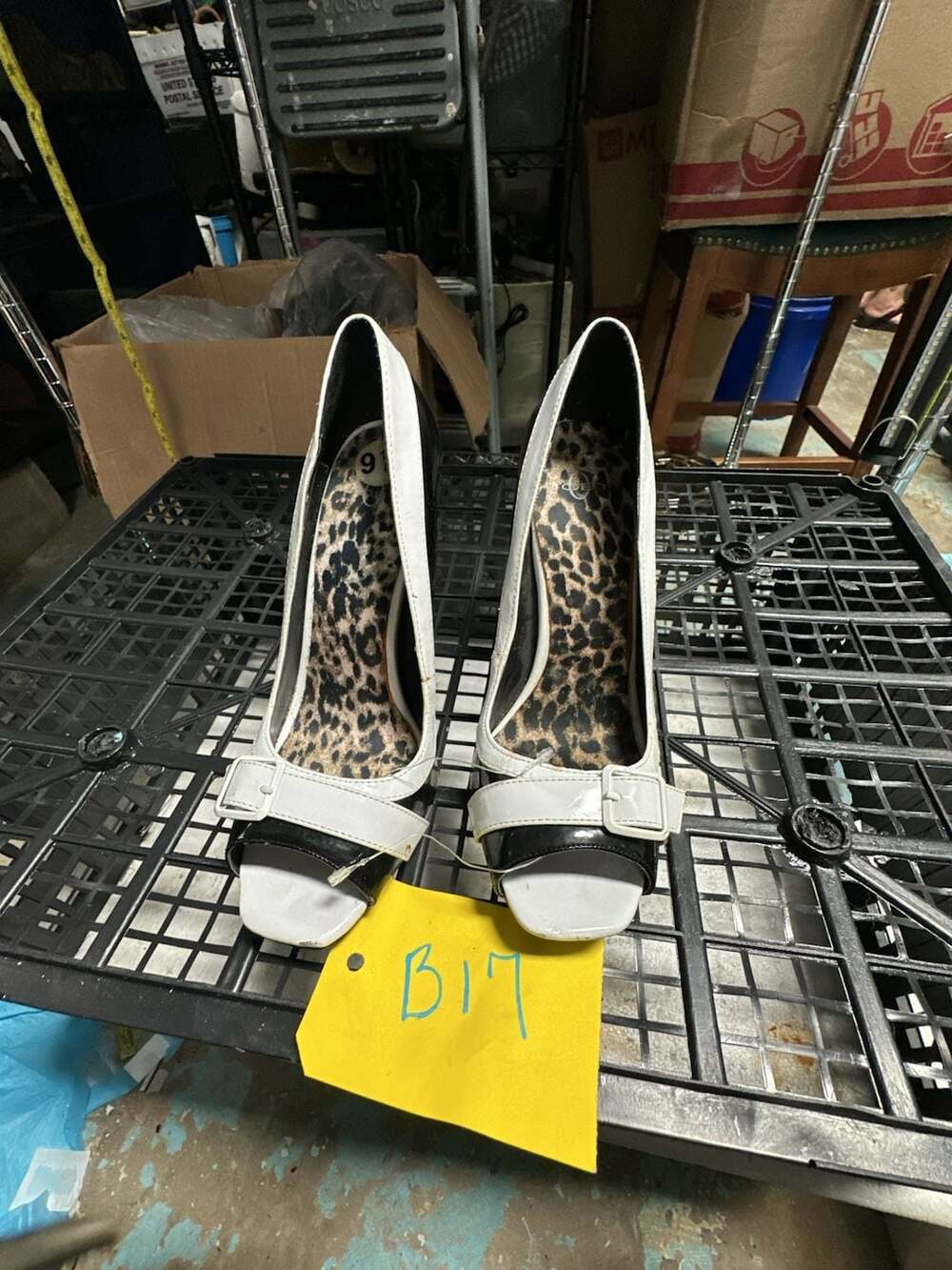 Joey Black and White Patent Peep Toe Heels Size 9.5